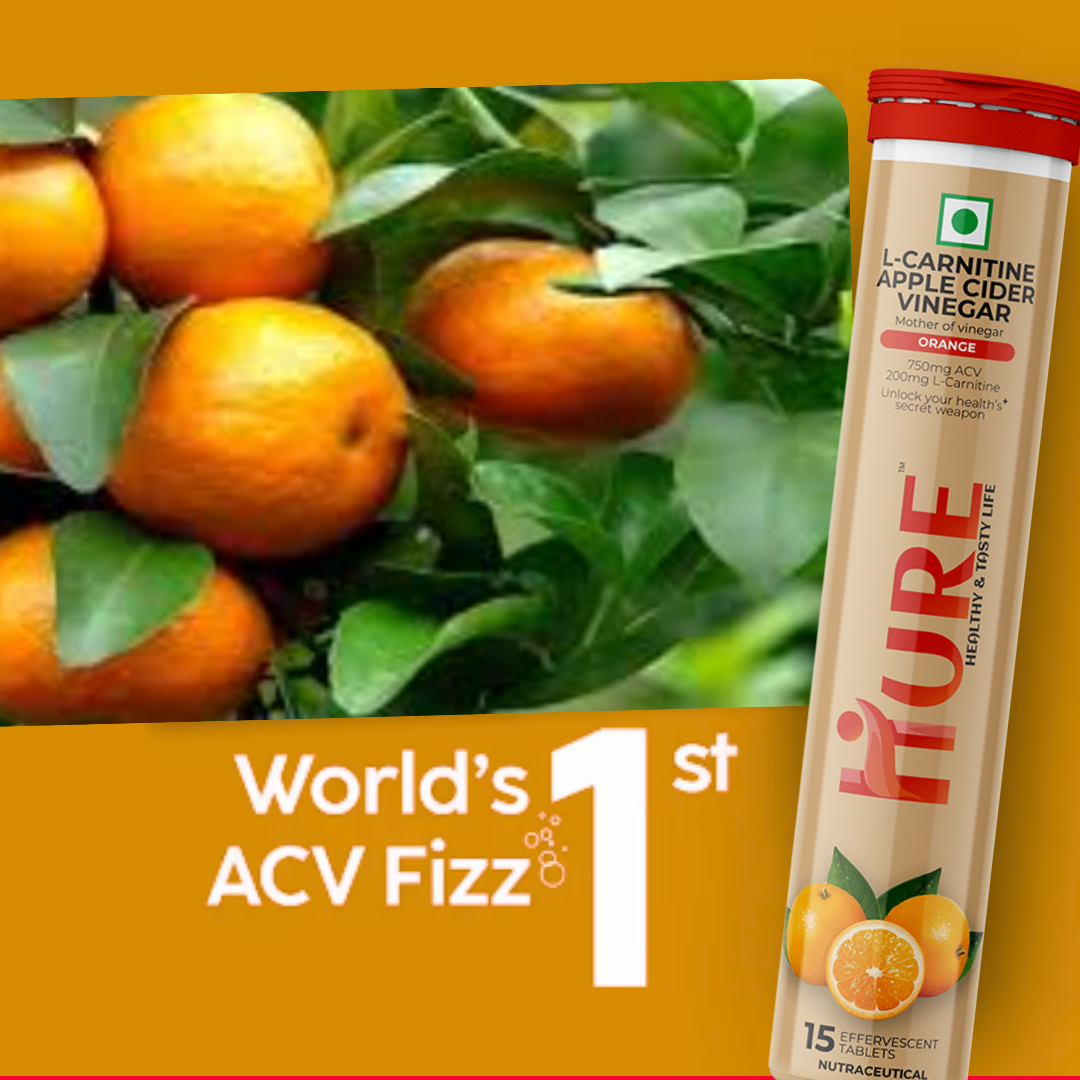 HURE L-Carnitine ACV 15 effervescent tablets | Orange | Pack of 4