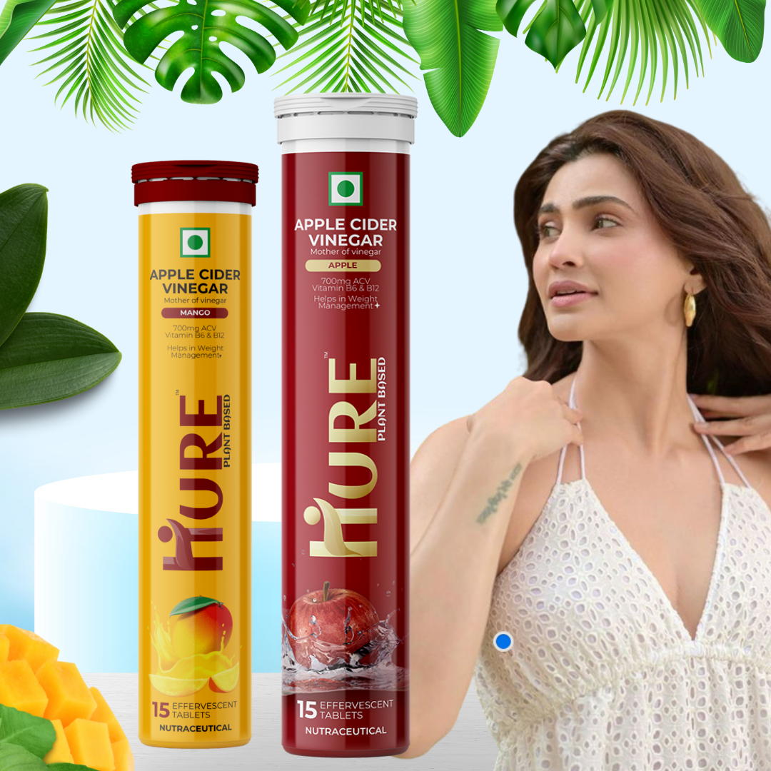 HURE ACV The Plant Fix Apple Cider Vinegar Effervescent Tablet With Vitamin B6 & B12 for weight loss | Pack of 2 | Easy to consume ( Apple & Mango Flavour Combo Pack )