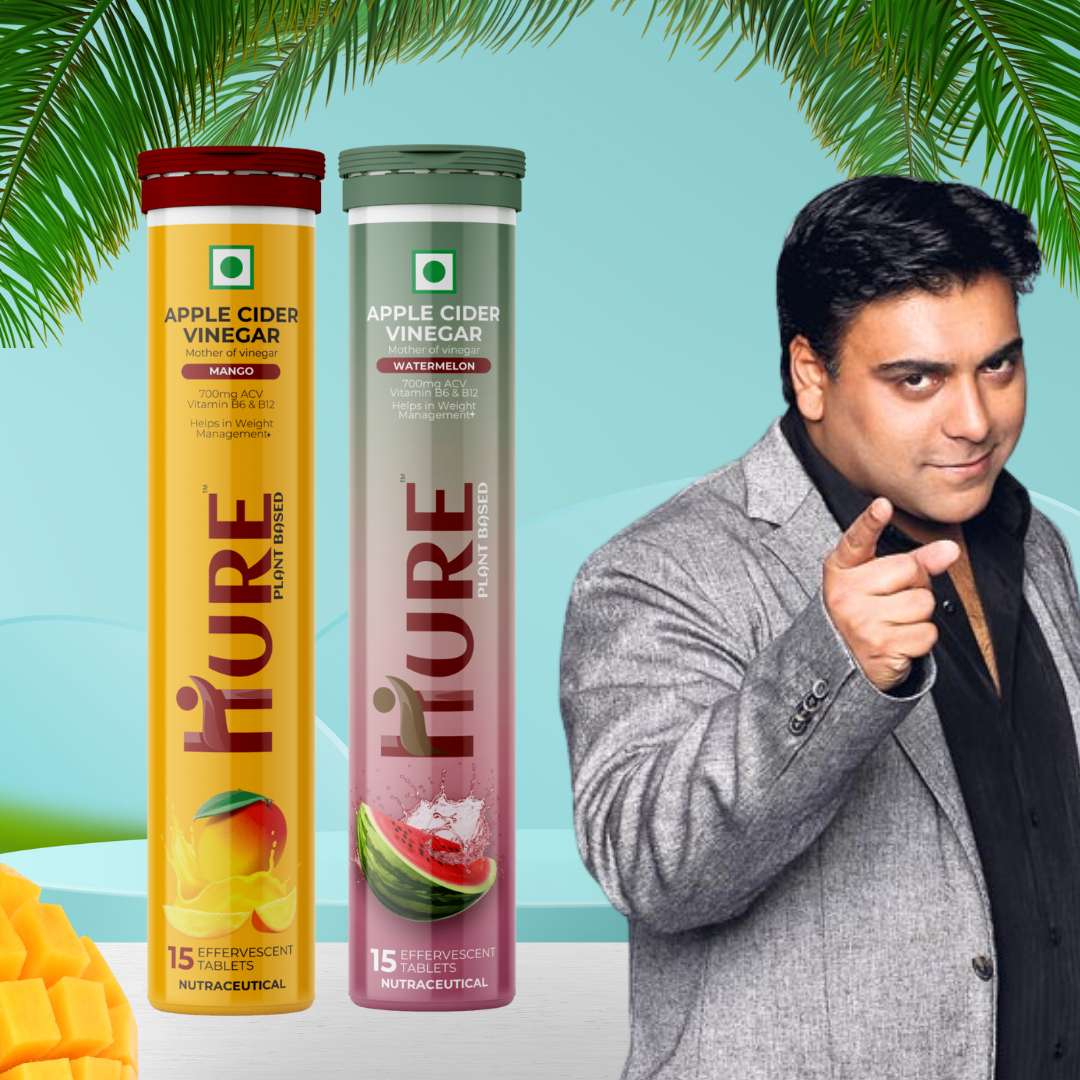 HURE ACV The Plant Fix Apple Cider Vinegar Effervescent Tablet With Vitamin B6 & B12 for weight loss | Pack of 2 | Easy to consume ( Watermelon & Mango Flavour Combo Pack )
