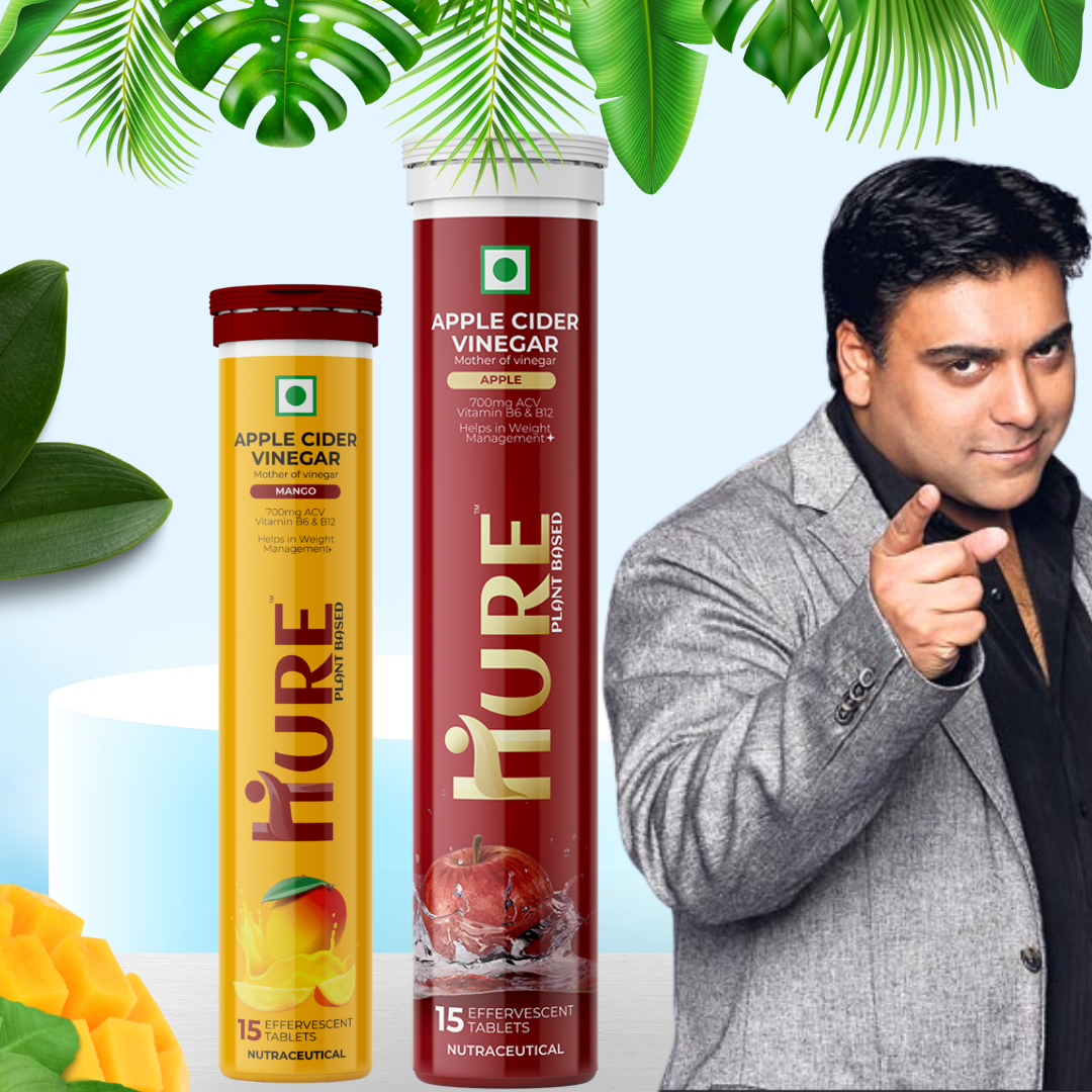 HURE ACV The Plant Fix Apple Cider Vinegar Effervescent Tablet With Vitamin B6 & B12 for weight loss | Pack of 2 | Easy to consume ( Apple & Mango Flavour Combo Pack )