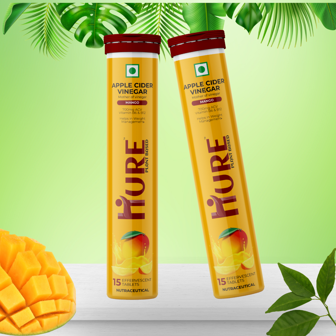 HURE Apple Cider Vinegar 15 Effervescent Tablets (Mango) | Pack of 4