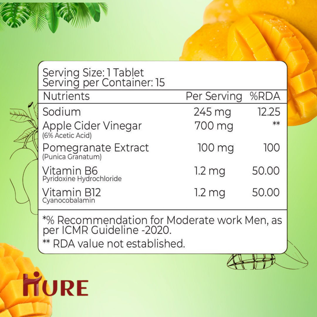 HURE Apple Cider Vinegar 15 Effervescent Tablets (Mango) | Pack of 4