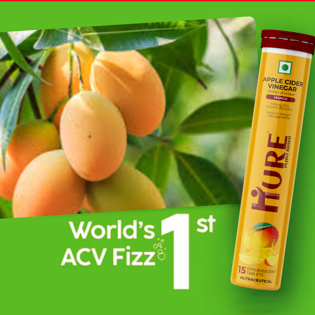 HURE Apple Cider Vinegar 15 Effervescent Tablets (Mango) | Pack of 4