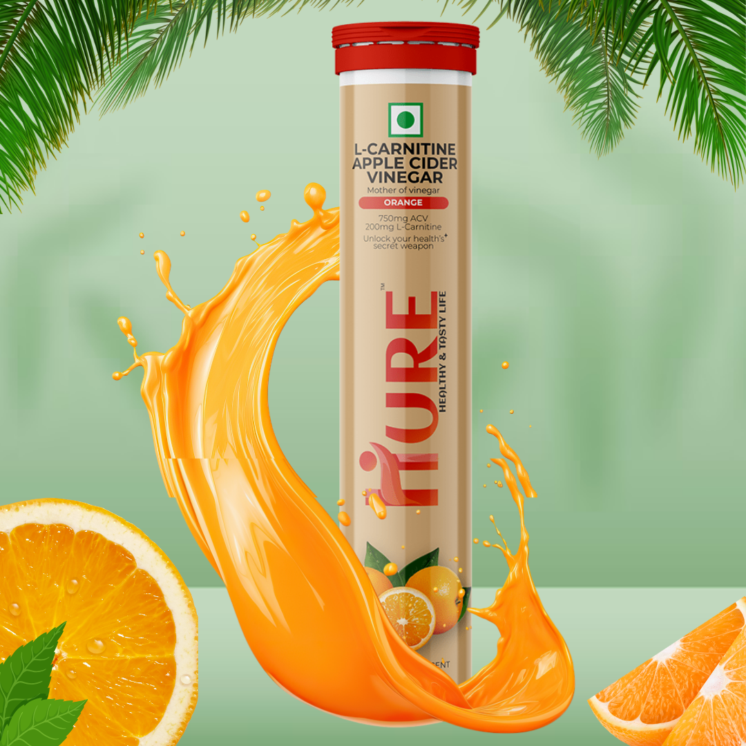HURE L-Carnitine ACV 15 effervescent tablets | Orange | Pack of 4