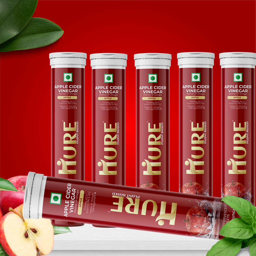 HURE ACV The Plant Fix Apple Cider Vinegar Effervescent Tablet With Vitamin B6 & B12 for weight loss|Pack of 6|Easy to consume (Apple Flavour)