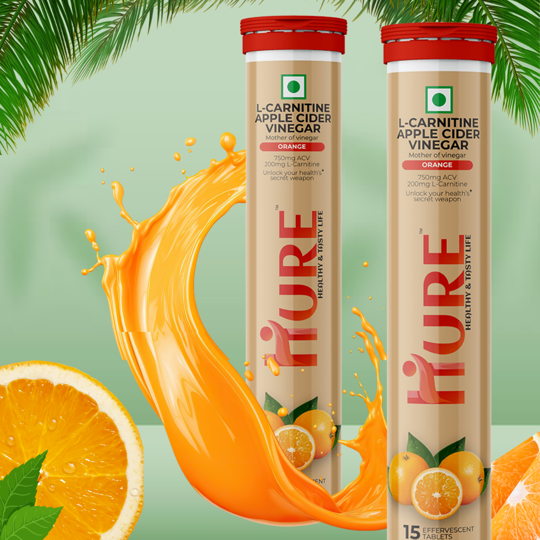 HURE L-Carnitine ACV 15 effervescent tablets | Orange | Pack of 2