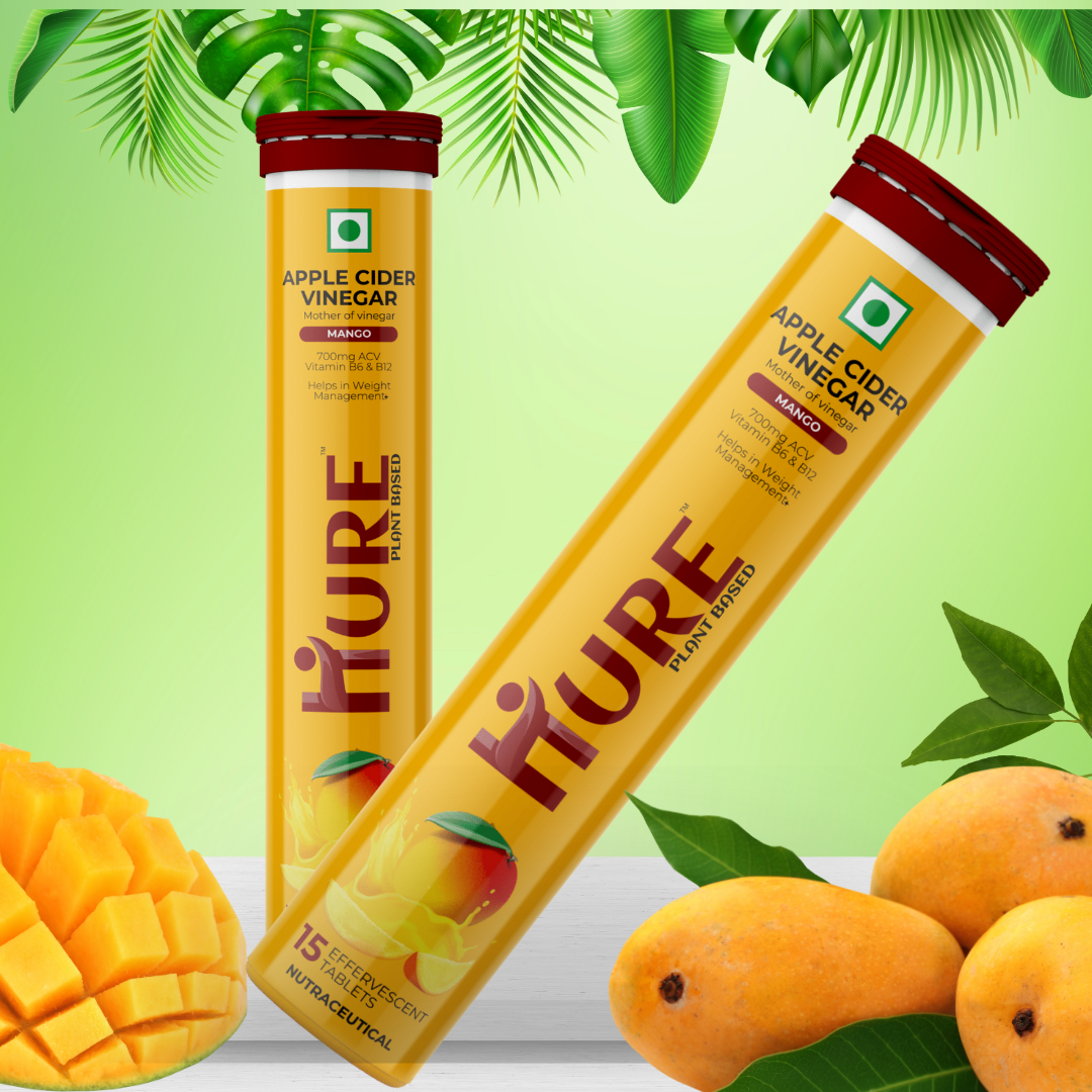 HURE Apple Cider Vinegar 15 Effervescent Tablets (Mango) | Pack of 4