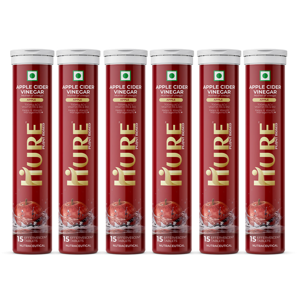 HURE ACV The Plant Fix Apple Cider Vinegar Effervescent Tablet With Vitamin B6 & B12 for weight loss|Pack of 6|Easy to consume (Apple Flavour)