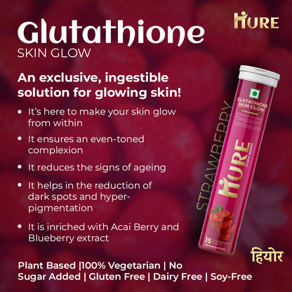 HURE Glutathione 180 effervescent tablets (Strawberry) | 3 Month Pack