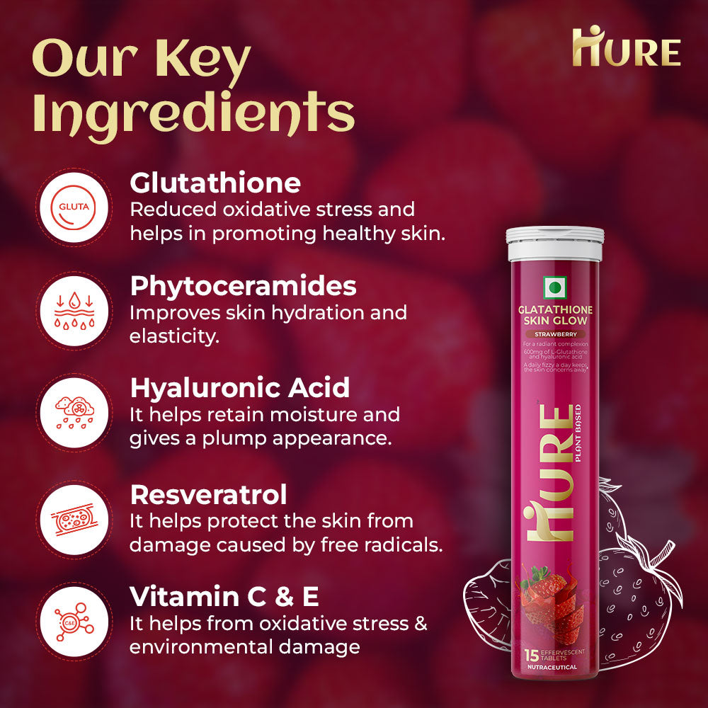 HURE Glutathione 180 effervescent tablets (Strawberry) | 3 Month Pack