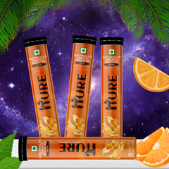 HURE Natural Orange Electrolyte Energy Booster | Natural Formula to Boost Energy & Hydration (Pack of 4 x 15)