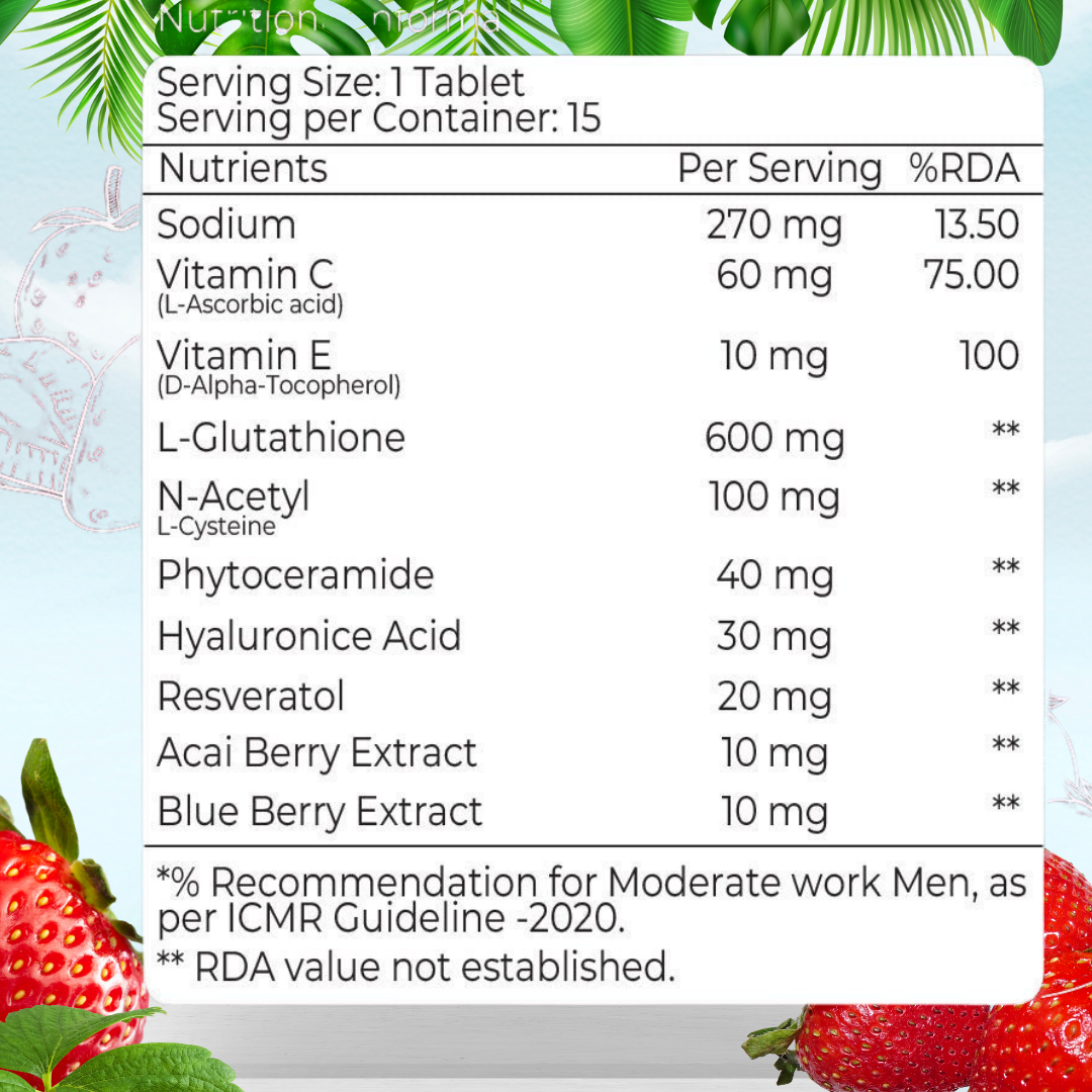 HURE Glutathione 180 effervescent tablets (Strawberry) | 3 Month Pack