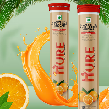 HURE L-Carnitine ACV 15 effervescent tablets | Orange | Pack of 2