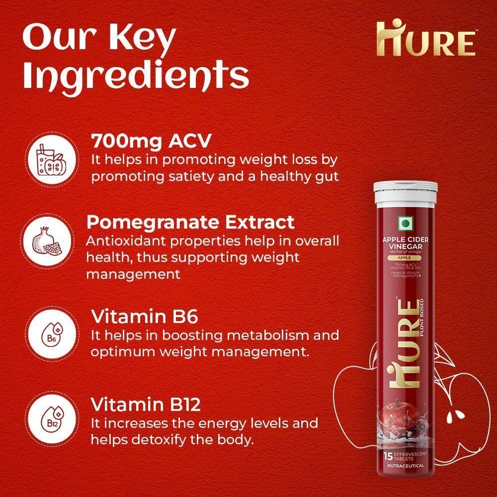 HURE Apple Cider Vinegar 15 Effervescent Tablets - Hure