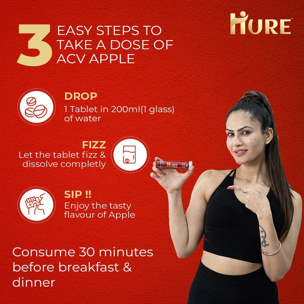 HURE Apple Cider Vinegar 15 Effervescent Tablets (Apple) | Pack of 2 - Hure