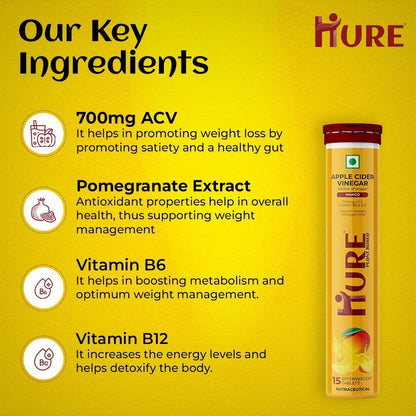 HURE Apple Cider Vinegar 15 Effervescent Tablets (Mango) - Hure