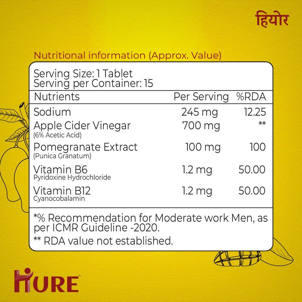 HURE Apple Cider Vinegar 15 Effervescent Tablets (Mango) - Hure