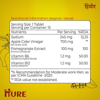 HURE Apple Cider Vinegar 15 Effervescent Tablets (Mango) - Hure