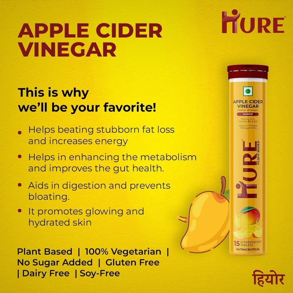 HURE Apple Cider Vinegar 15 Effervescent Tablets (Mango) - Hure