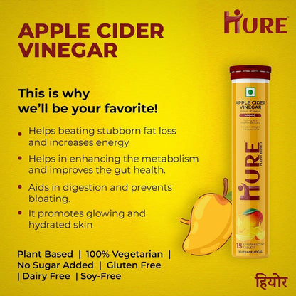 HURE Apple Cider Vinegar 15 Effervescent Tablets (Mango) - Hure