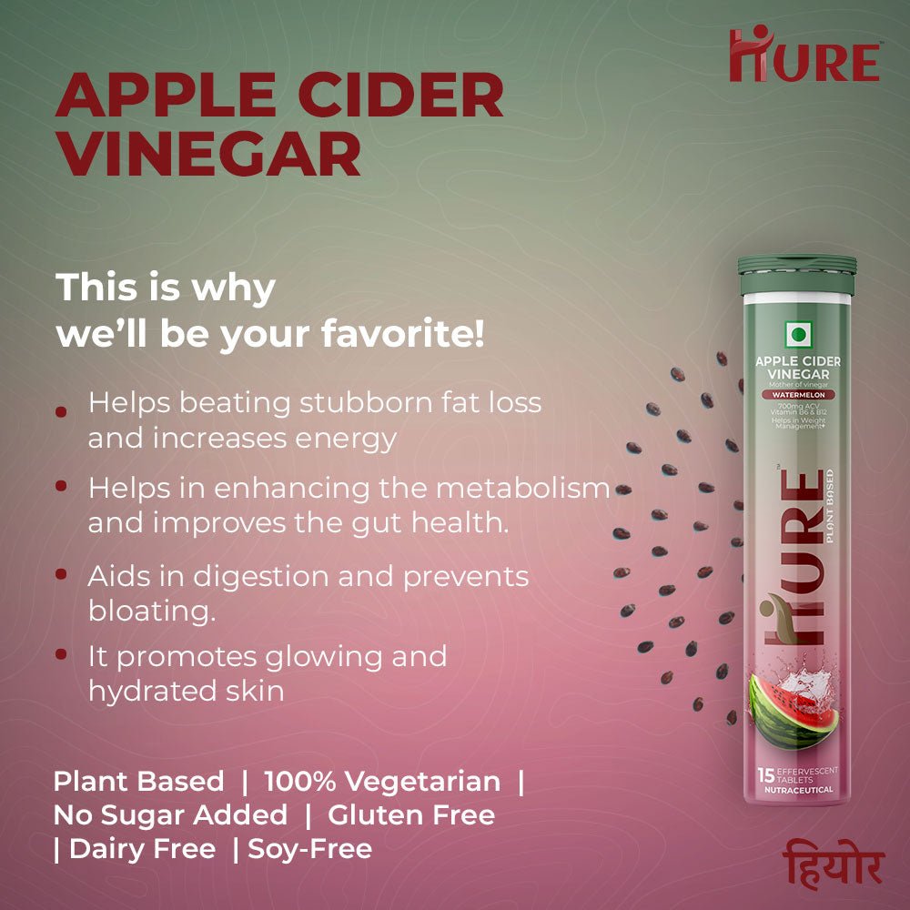 HURE Apple Cider Vinegar 15 Effervescent Tablets (Watermelon) | Pack of 4