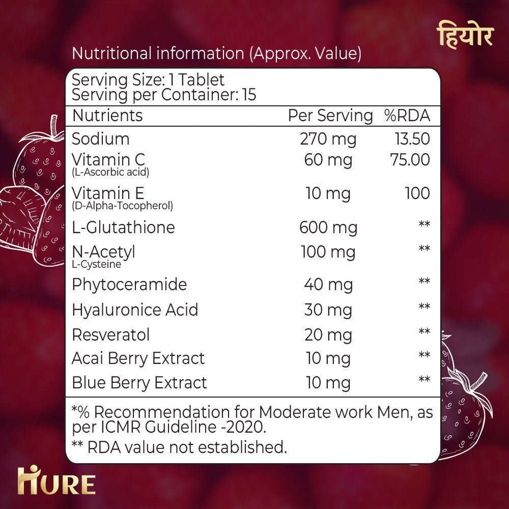 HURE Glutathione 15 effervescent tablets (Strawberry) - Hure