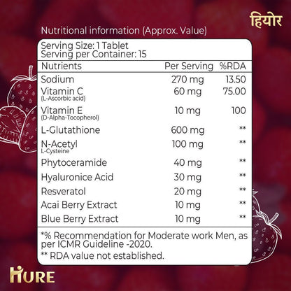 HURE Glutathione 15 effervescent tablets (Strawberry) - Hure