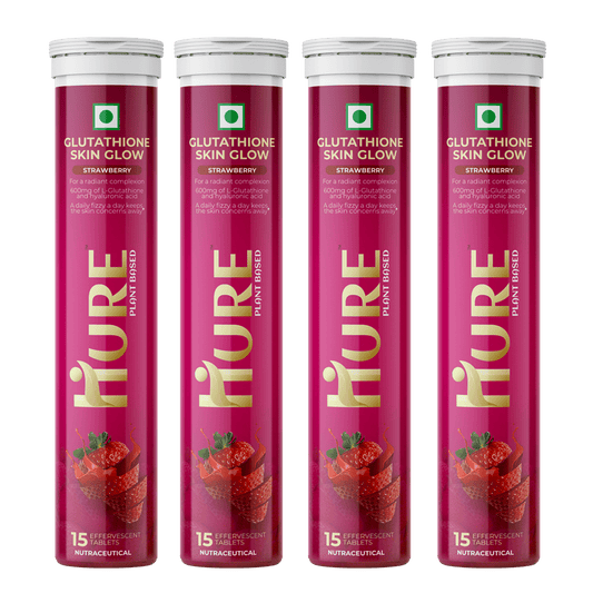 HURE Glutathione 15 effervescent tablets (Strawberry) | Pack of 4 - Hure