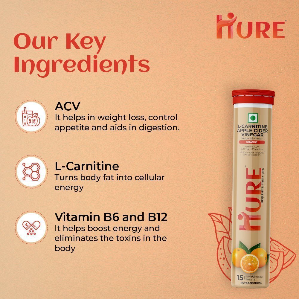 HURE L-Carnitine ACV 15 effervescent tablets | Orange - Hure