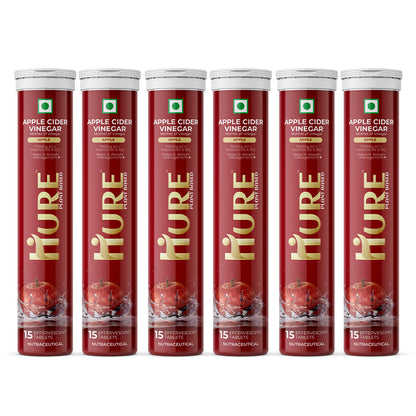 HURE ACV The Plant Fix Apple Cider Vinegar Effervescent Tablet With Vitamin B6 & B12 for weight loss|Pack of 6|Easy to consume (Apple Flavour)