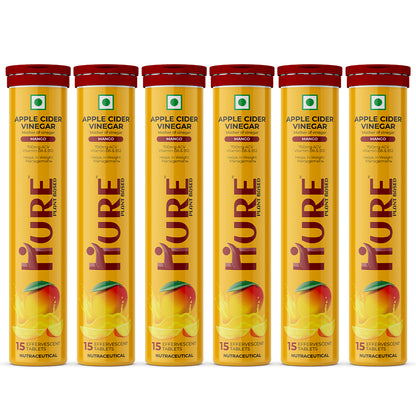 HURE ACV The Plant Fix Apple Cider Vinegar Effervescent Tablet With Vitamin B6 & B12 for weight loss|Pack of 6|Easy to consume (Mango Flavour)