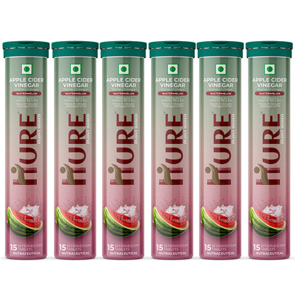 HURE ACV The Plant Fix Apple Cider Vinegar Effervescent Tablet With Vitamin B6 & B12 for weight loss|Pack of 6|Easy to consume ( Water-Melon Flavour)